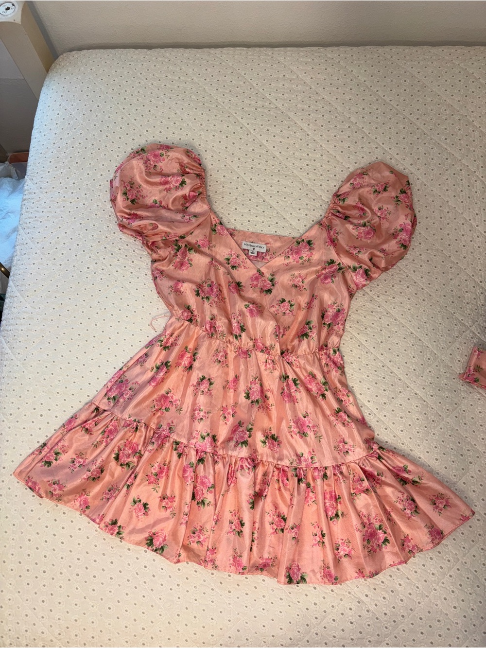 LOVESHACKFANCY FOR TARGET Pink Floral Puff-Sleeve Tiered Dress